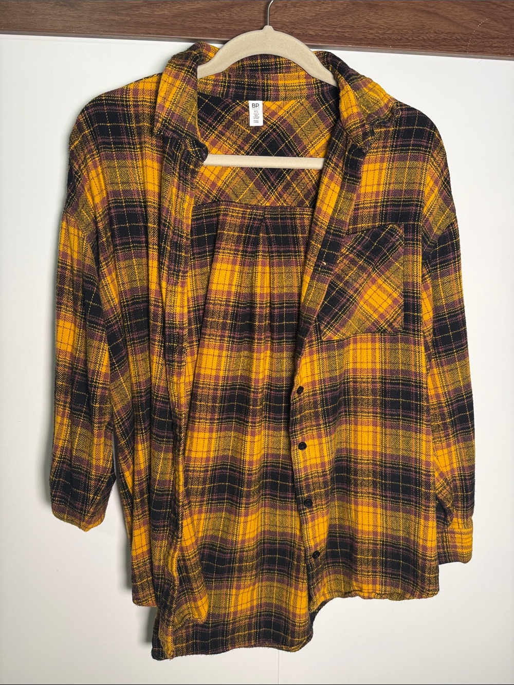 bp Yellow and Black Plaid Flannel Shirt